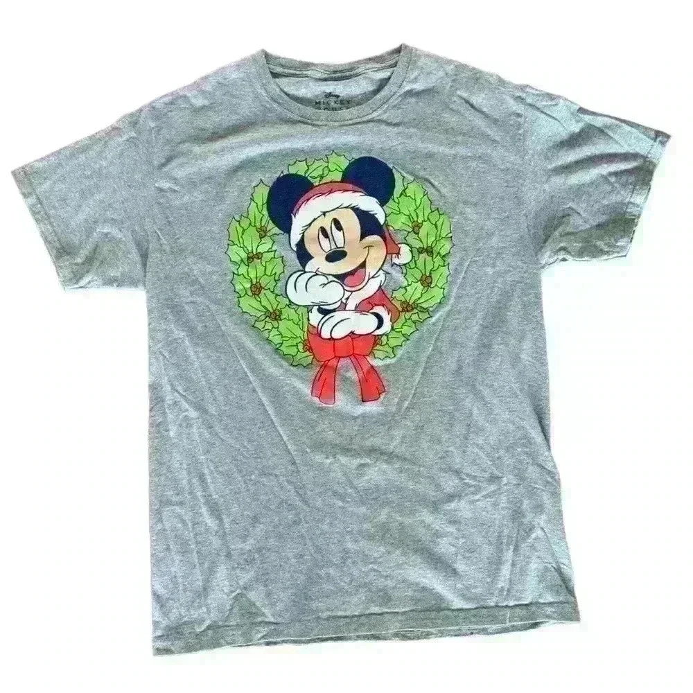 Disney Mickey Mouse Shirt Men's Christmas Santa Graphic Tee - Medium